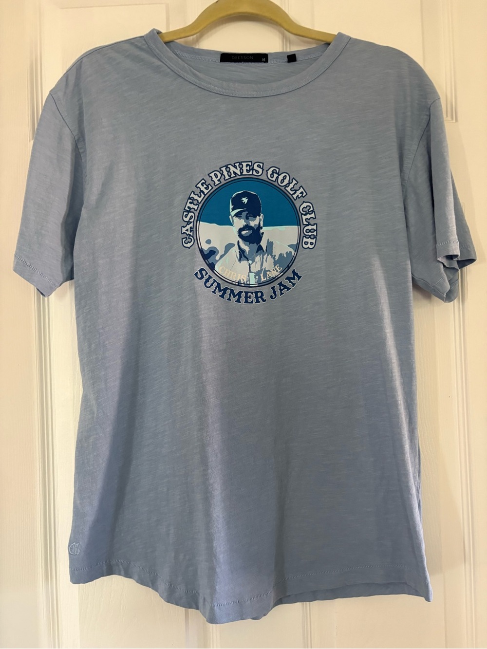 GREYSON TSHIRT WOMEN SZ MED LT BLUE MUSIC FEST CASTLE PINES GOLF COURSE COLORAD0